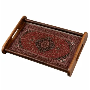 سینی چوبی کف شیشه ایی طرح فرش