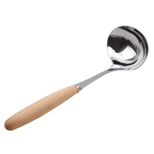 ملاقه استیل دسته چوبی